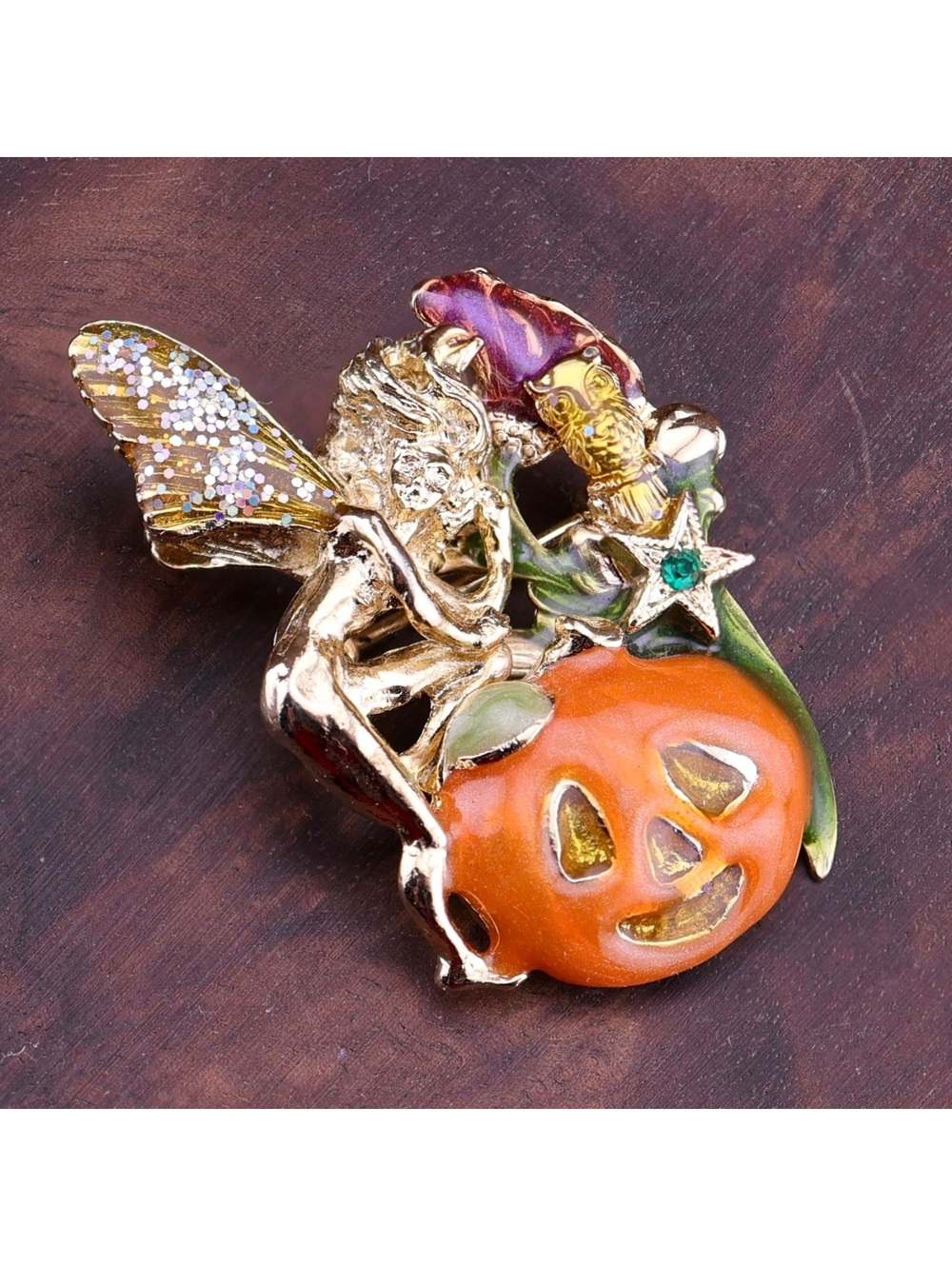 Vintage Kirks Folly Fairyland Jack-O'-Lantern Pumpkin & Fairy Brooch Pin